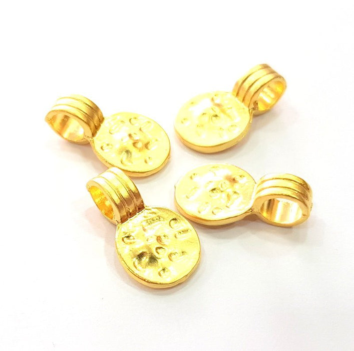 4 Hammered Round Charm Gold Charms Gold Plated Metal (13mm)  G14305