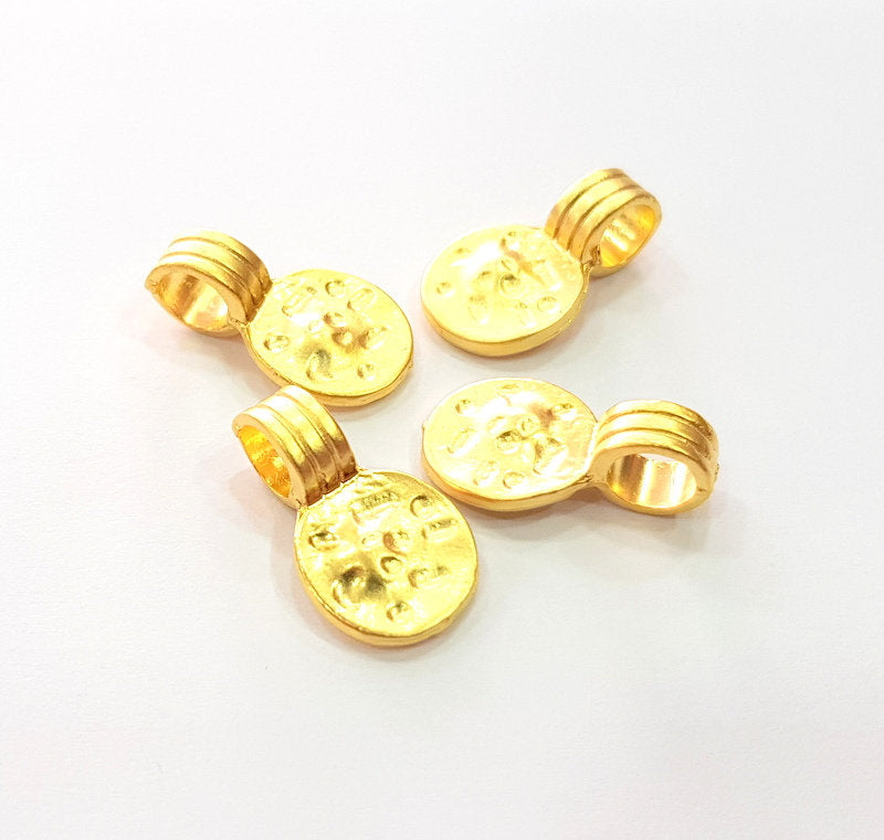 4 Hammered Round Charm Gold Charms Gold Plated Metal (13mm)  G14305