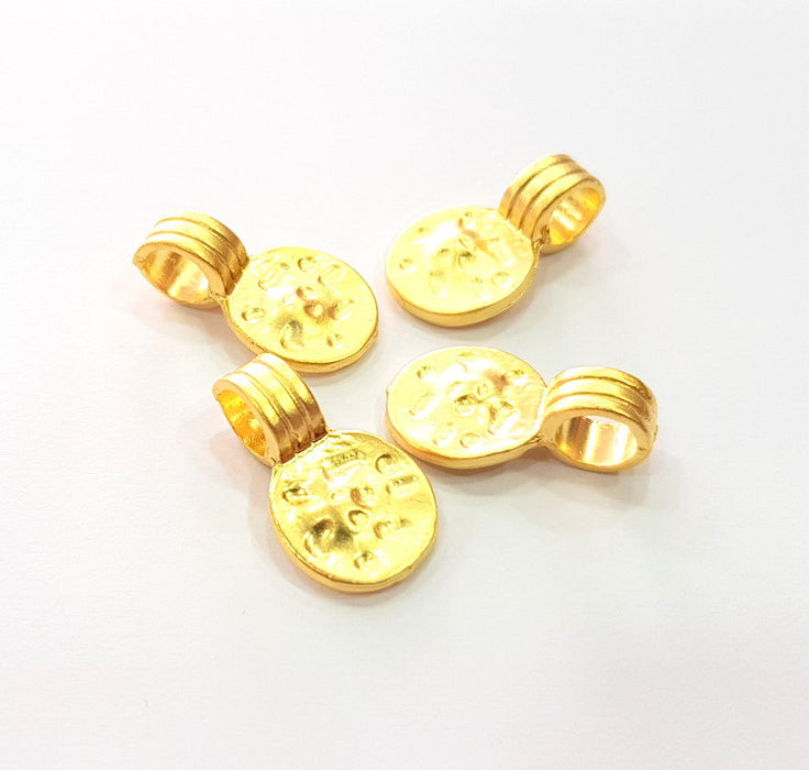 4 Hammered Round Charm Gold Charms Gold Plated Metal (13mm)  G14305