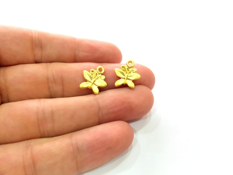 10 Butterfly Charm Gold Charms Gold Plated Metal (15x13mm)  G14317