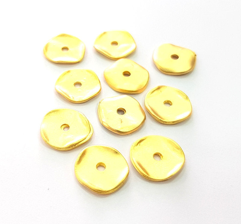 10 Gold Round Charms Gold Charm Gold Plated Metal (13mm)  G14318