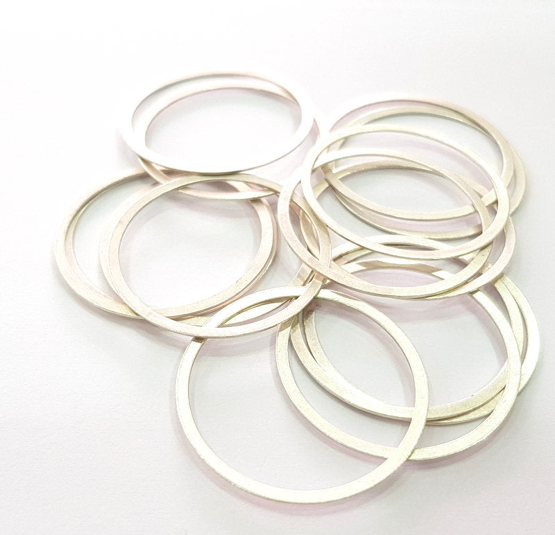 10 Silver Circle Connector Antique Silver Plated Brass (30 mm)  G14327