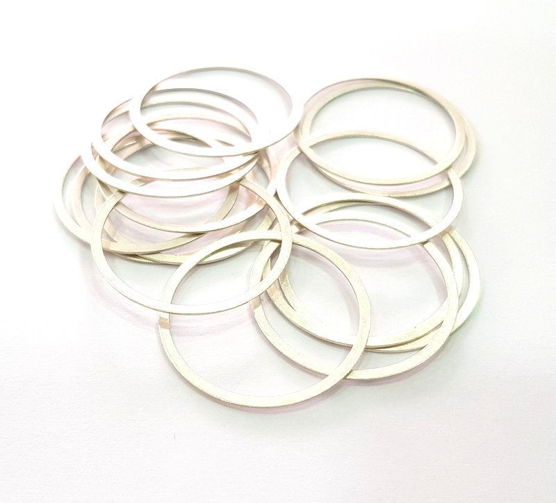 10 Silver Circle Connector Antique Silver Plated Brass (30 mm)  G14327