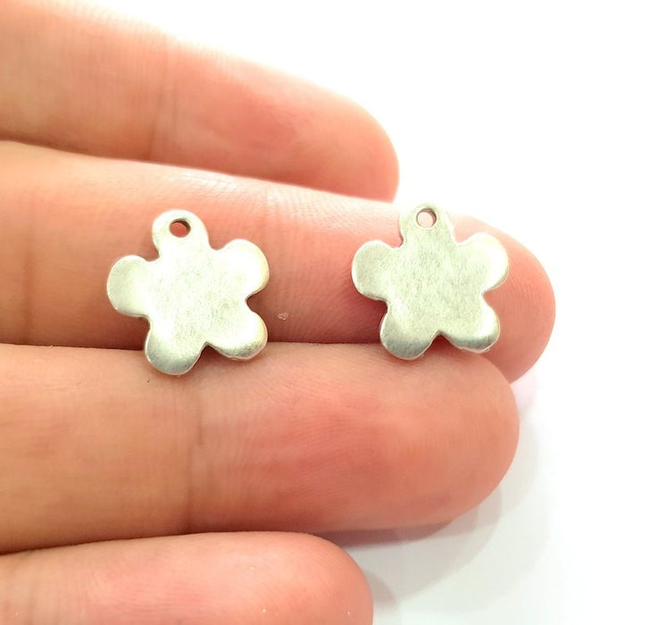 10 Flower Charm Silver Charms Antique Silver Plated Metal (14mm) G14329