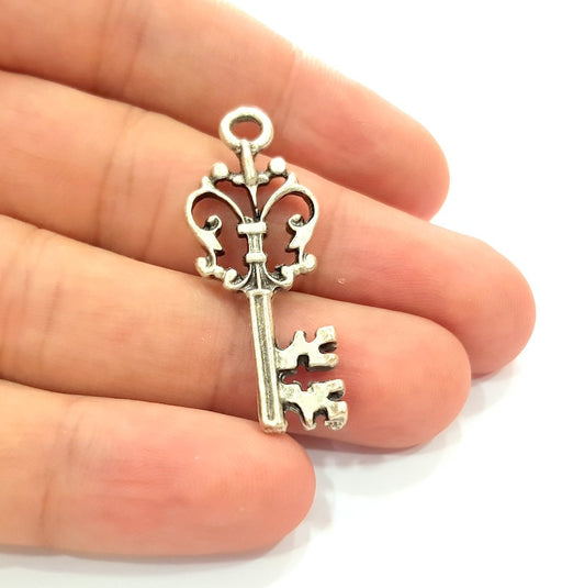4 Key Charm Silver Charms Antique Silver Plated Metal (41x16mm) G14333