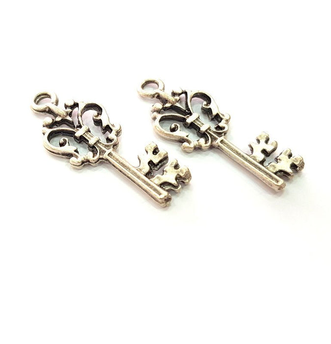 4 Key Charm Silver Charms Antique Silver Plated Metal (41x16mm) G14333