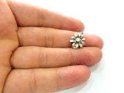 10 Flower Charm Silver Charms Antique Silver Plated Metal (17x13mm) G14334
