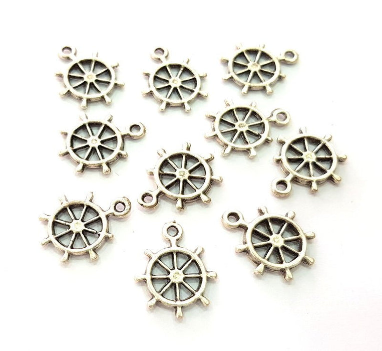 10 Rudder Charm Silver Charms Antique Silver Plated Metal (20x16mm) G14338