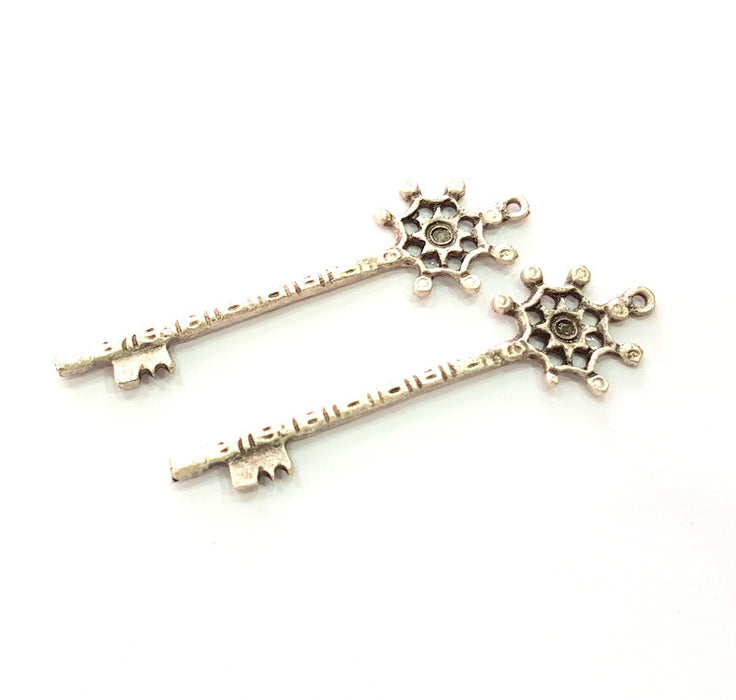 2 Key Charm Silver Charms Antique Silver Plated Metal (71x20mm) G14340