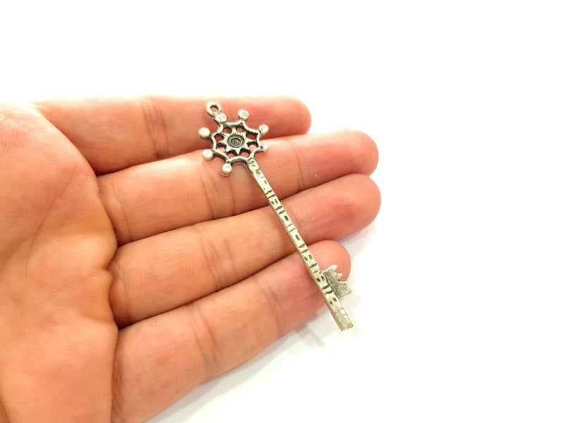 2 Key Charm Silver Charms Antique Silver Plated Metal (71x20mm) G14340