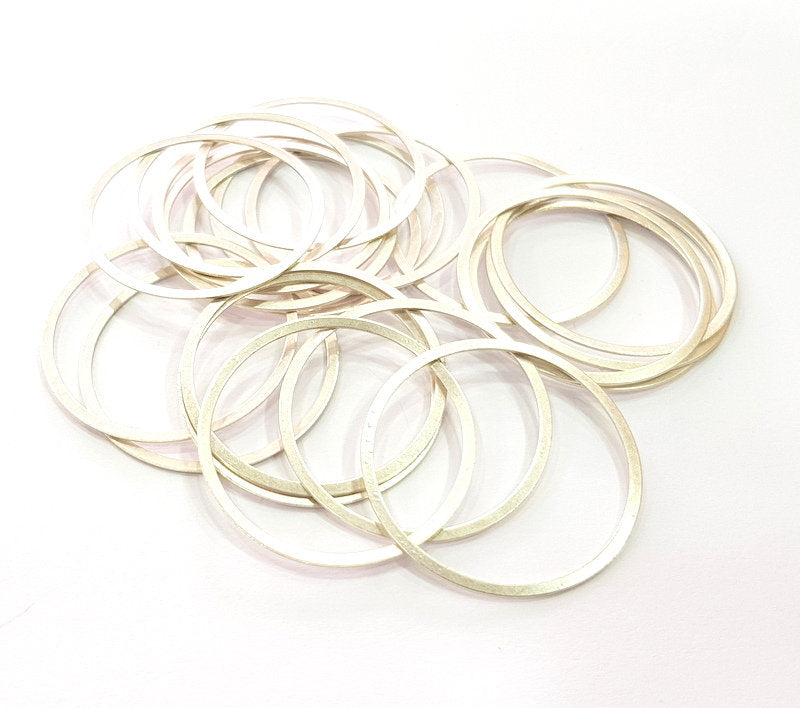 10 Silver Circle Connector Antique Silver Plated Brass (34 mm)  G14341