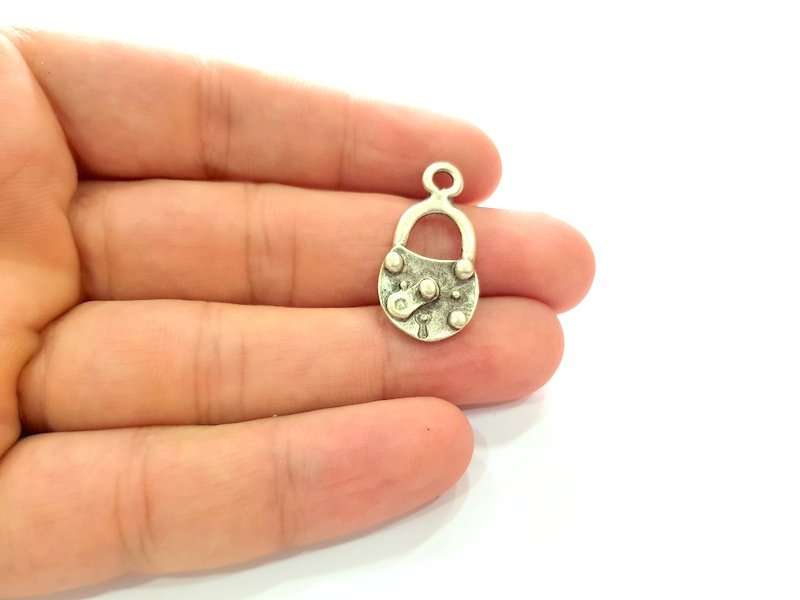 4 Lock Charm Silver Charms Antique Silver Plated Metal (30x15mm) G14342