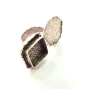 Silver Ring Setting Resin Ring Blank Cabochon Base inlay Mounting Adjustable Ring Base Bezel (15x15 mm) Antique Silver Plated Brass G14345