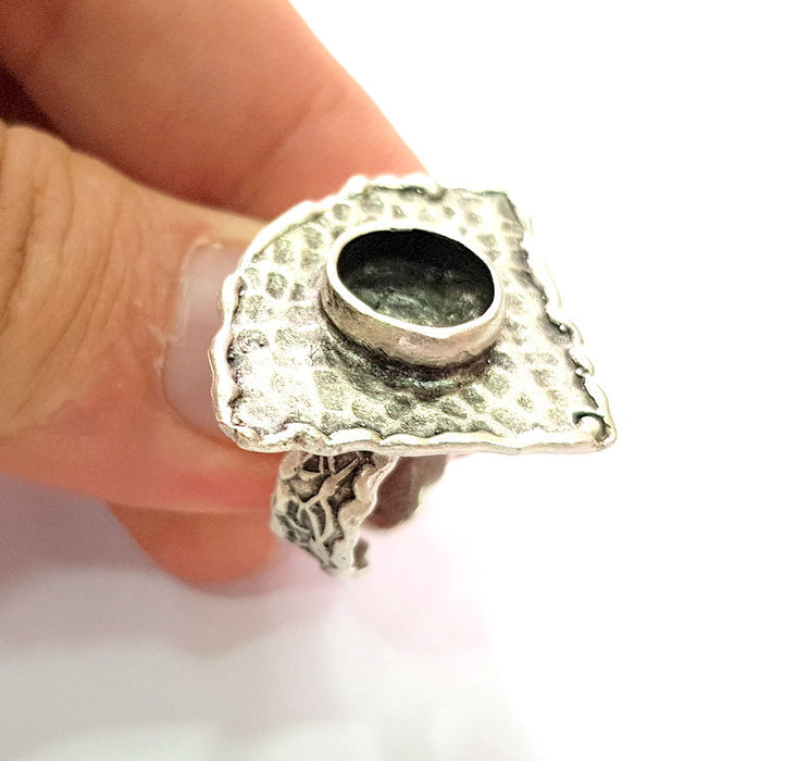 Silver Ring Setting Resin Ring Blank Cabochon Base inlay Ring Mounting Adjustable Ring Base Bezel (10 mm) Antique Silver Plated Brass G14346