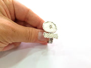 Silver Ring Setting Resin Ring Blank Cabochon Base inlay Mounting Adjustable Ring Base Bezel (23mm) Antique Silver Plated Brass G14350