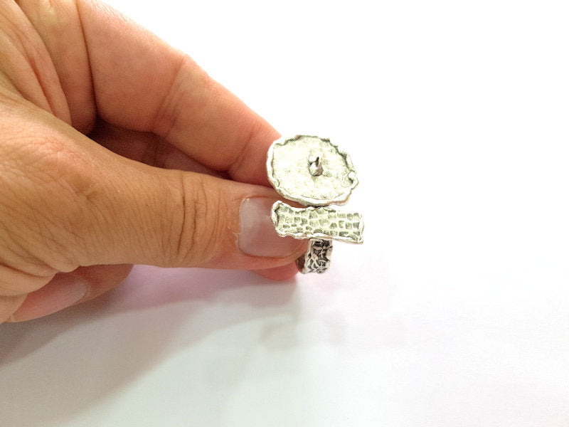 Silver Ring Setting Resin Ring Blank Cabochon Base inlay Mounting Adjustable Ring Base Bezel (23mm) Antique Silver Plated Brass G14350