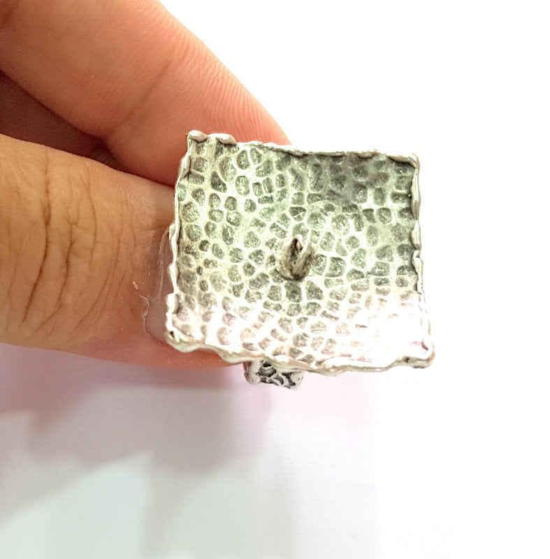 Silver Ring Setting Resin Ring Blank Cabochon Base inlay Mounting Adjustable Ring Base Bezel (29mm) Antique Silver Plated Brass G14353