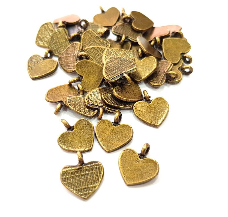 10 Heart Charm Antique Bronze Charm Antique Bronze Plated Metal  (14x12mm) G13854