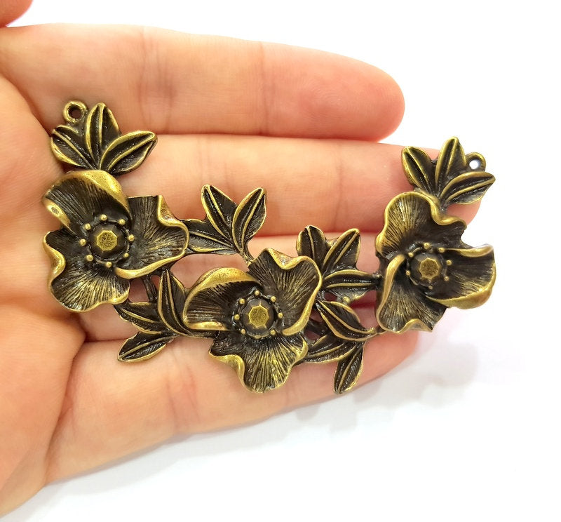 Flower Pendant Antique Bronze Pendant Antique Bronze Plated Metal ( 56x50mm) G13857