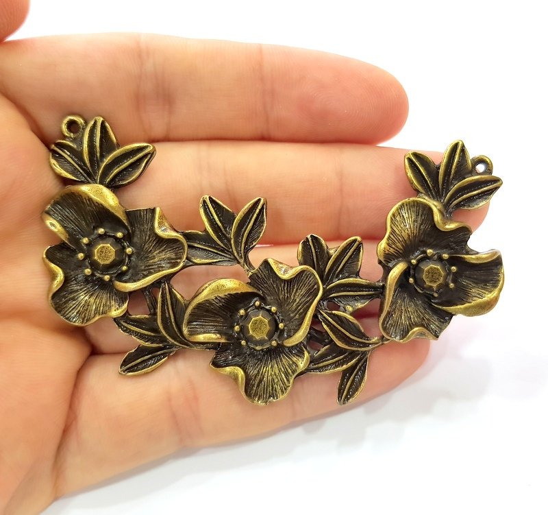 Flower Pendant Antique Bronze Pendant Antique Bronze Plated Metal ( 56x50mm) G13857