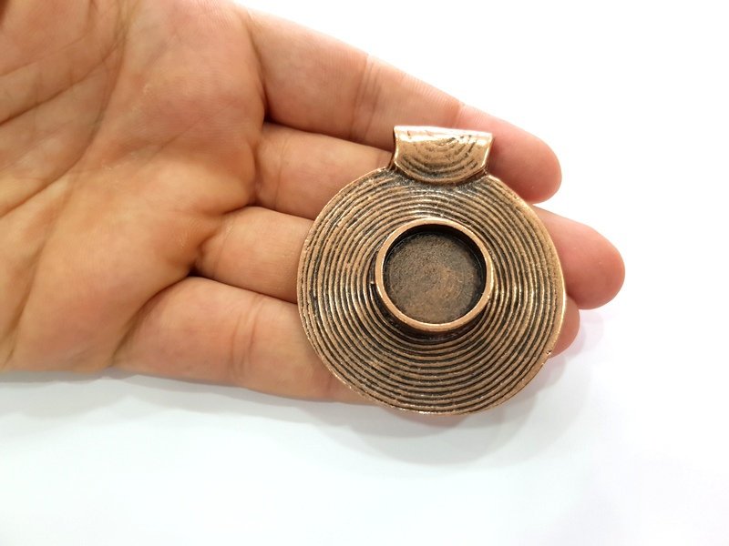 Copper Pendant Blank Mosaic Base inlay Blank Necklace Blank Resin Mountings Antique Copper Plated Metal ( 20 mm round blank) G14027