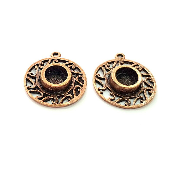 2 Copper Pendant Blank Mosaic Base inlay Blank Necklace Blank Resin Mountings Antique Copper Plated Metal ( 8 mm round blank) G17052
