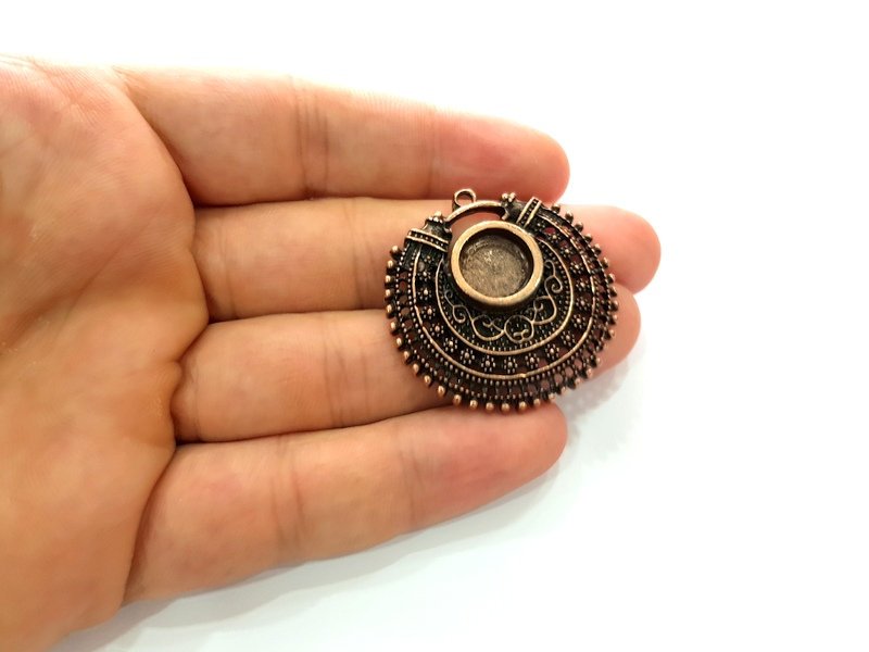 Copper Pendant Blank Mosaic Base inlay Blank Necklace Blank Resin Mountings Antique Copper Plated Metal ( 12 mm round blank) G15395