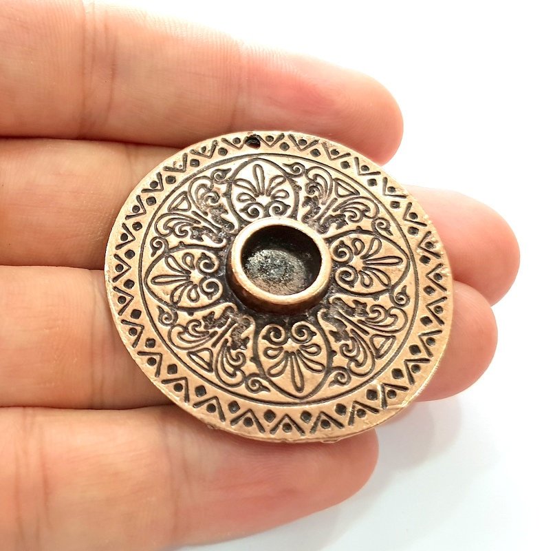 Copper Pendant Blank Mosaic Base inlay Blank Necklace Blank Resin Mountings Antique Copper Plated Metal ( 10 mm round blank) G14031