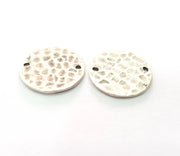 4 Silver Charms Round Stamp Charms 16mm Hammered Brass Tag Antique Silver Plated Brass  Charms   G14415