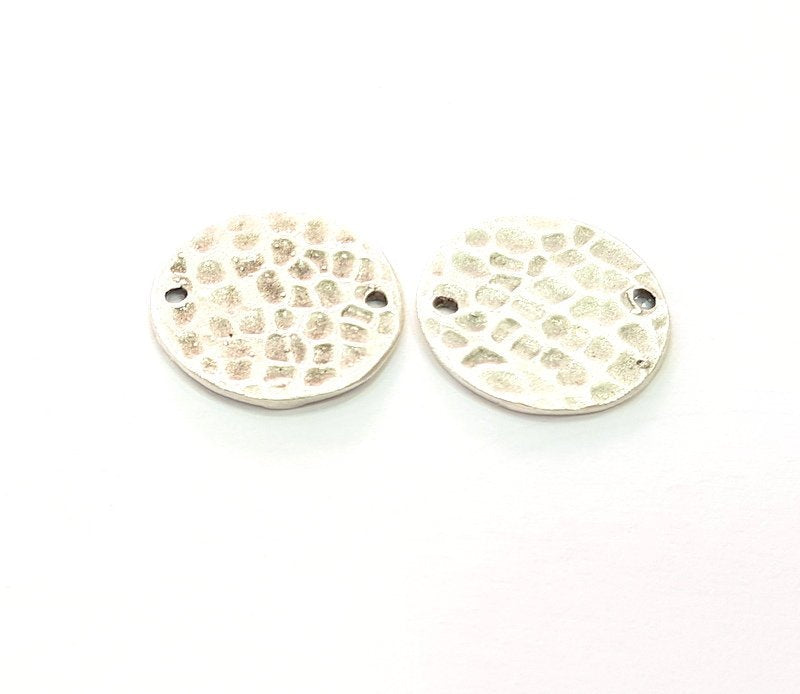 4 Silver Charms Round Stamp Charms 16mm Hammered Brass Tag Antique Silver Plated Brass  Charms   G14415