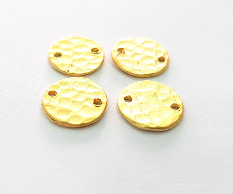 4 Gold Charms Gold Plated Hammered Stamp Round Charm Tag (10mm)   G14416