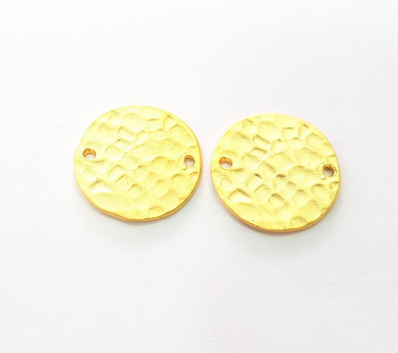 4 Gold Charms Gold Plated Hammered Stamp Round Charm Tag (16mm)   G14417