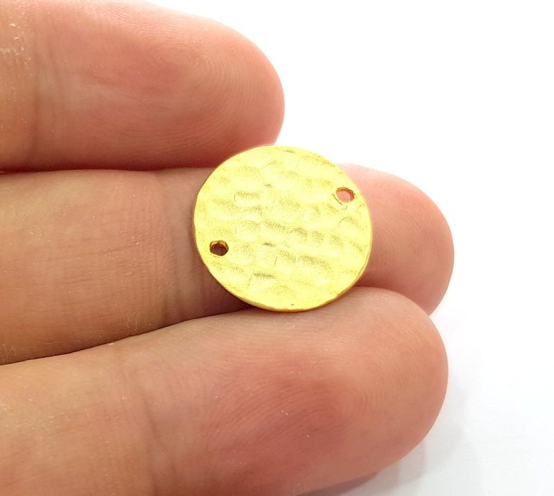 4 Gold Charms Gold Plated Hammered Stamp Round Charm Tag (16mm)   G14417