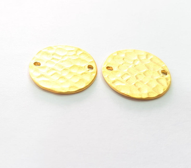 4 Gold Charms Gold Plated Hammered Stamp Round Charm Tag (16mm)   G14417