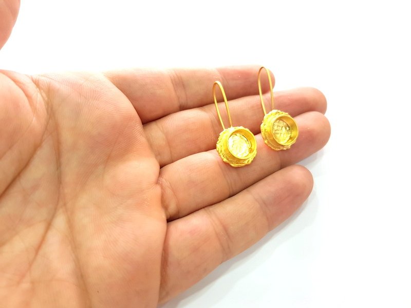 Earring Blank Base Settings Gold Resin Blank Cabochon Bases inlay Blank Mountings Matte Gold Plated Brass (10mm blank ) 1 Set  G14418