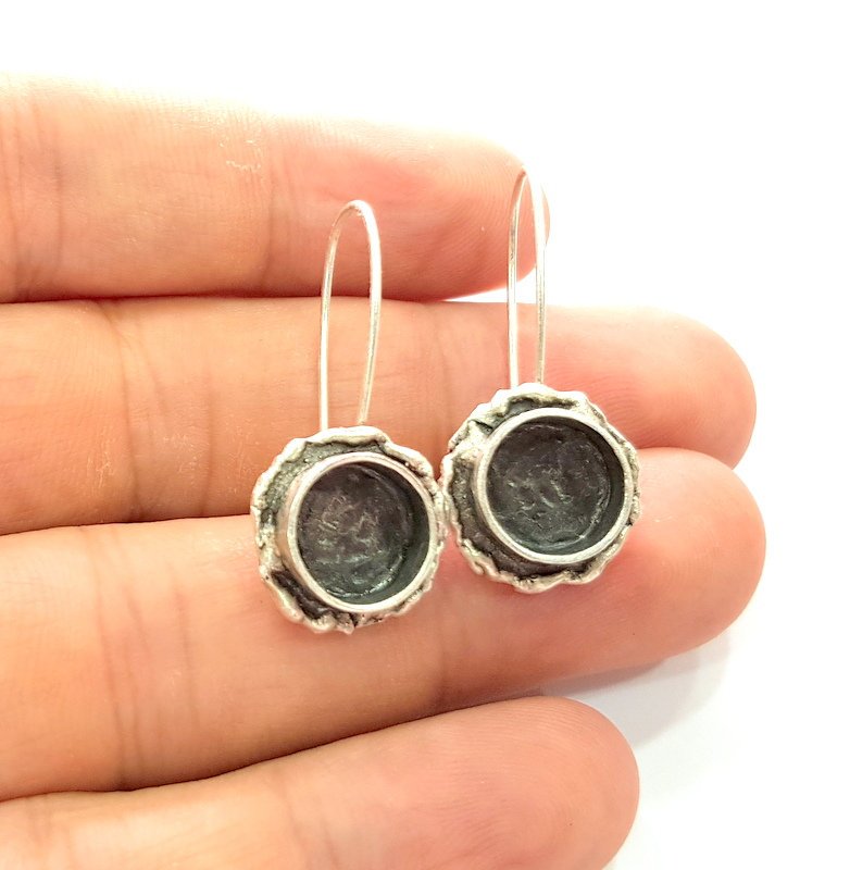 Earring Blank Base Settings Silver Resin Blank Cabochon Base inlay Blank Mountings Antique Silver Plated Brass (10mm blank) 1 Set  G14419