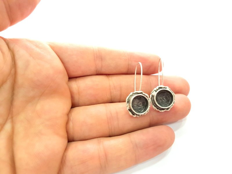 Earring Blank Base Settings Silver Resin Blank Cabochon Base inlay Blank Mountings Antique Silver Plated Brass (10mm blank) 1 Set  G14419