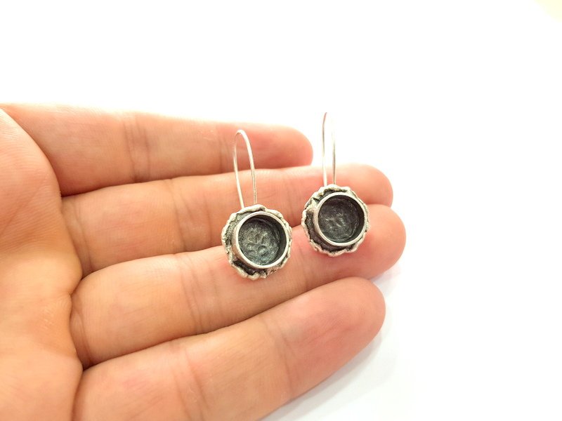 Earring Blank Base Settings Silver Resin Blank Cabochon Base inlay Blank Mountings Antique Silver Plated Brass (10mm blank) 1 Set  G14419