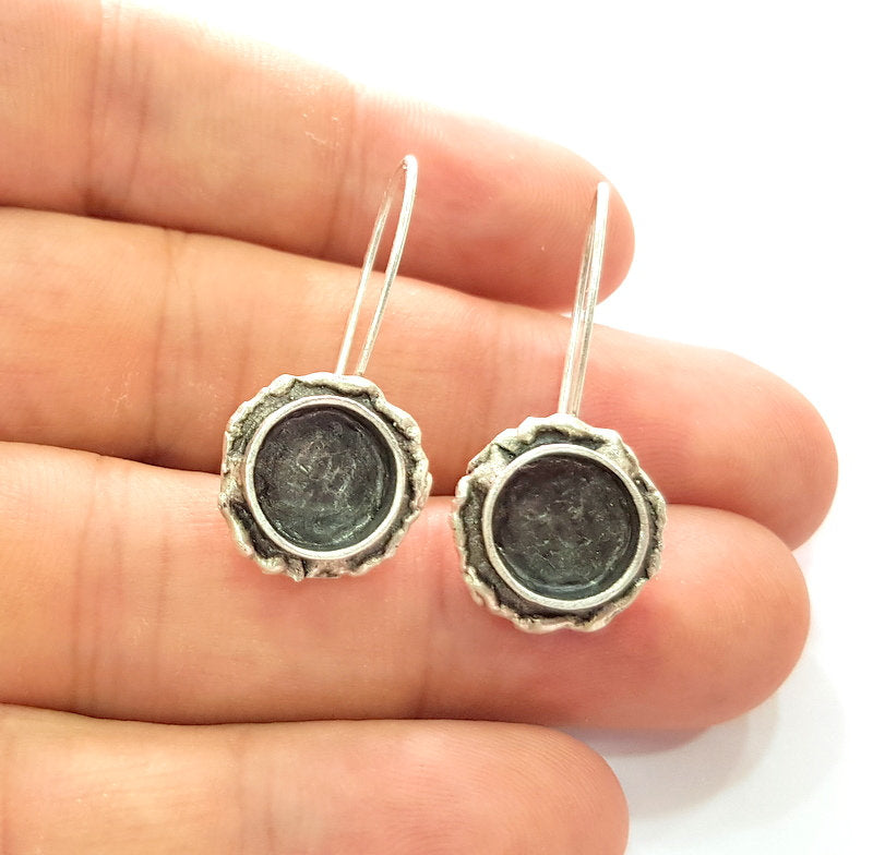 Earring Blank Base Settings Silver Resin Blank Cabochon Base inlay Blank Mountings Antique Silver Plated Brass (10mm blank) 1 Set  G14419