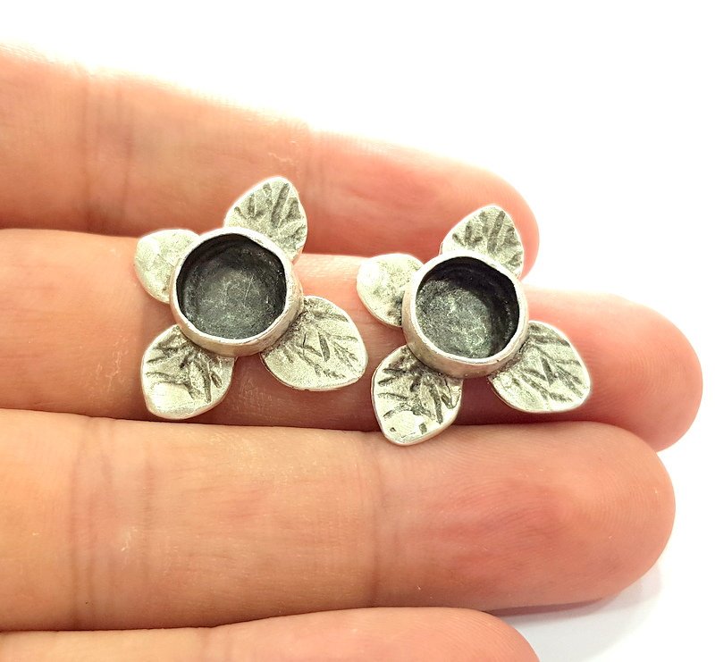 Earring Blank Base Settings Silver Resin Blank Cabochon Base inlay Blank Mountings Antique Silver Plated Brass (10mm blank) 1 Set  G14420