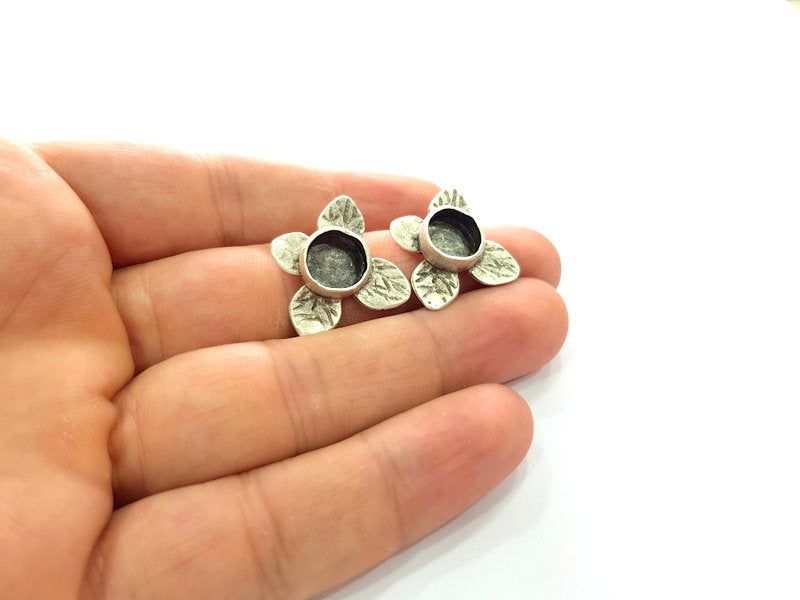 Earring Blank Base Settings Silver Resin Blank Cabochon Base inlay Blank Mountings Antique Silver Plated Brass (10mm blank) 1 Set  G14420