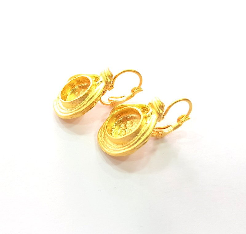 Earring Blank Base Settings Gold Resin Blank Cabochon Bases inlay Blank Mountings Matte Gold Plated Brass (10mm blank ) 1 Set  G14421