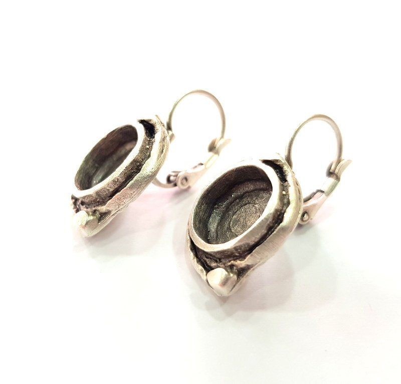 Earring Blank Base Settings Silver Resin Blank Cabochon Base inlay Blank Mountings Antique Silver Plated Brass (10mm blank) 1 Set  G14422
