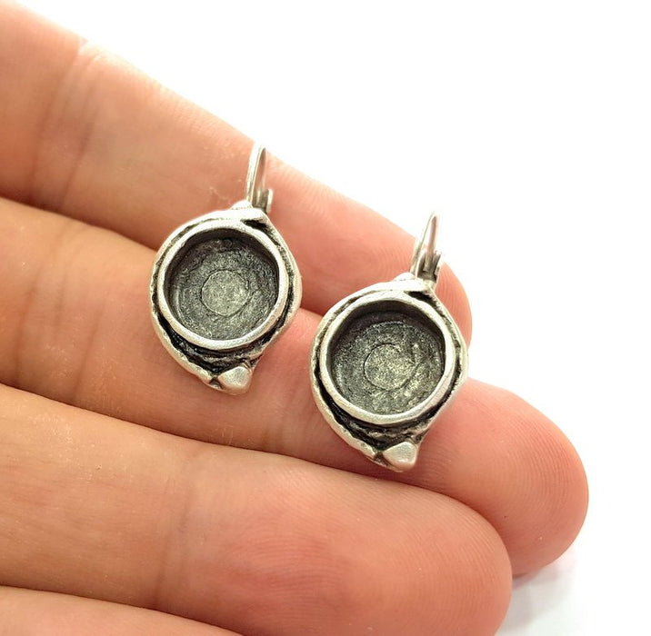 Earring Blank Base Settings Silver Resin Blank Cabochon Base inlay Blank Mountings Antique Silver Plated Brass (10mm blank) 1 Set  G14422