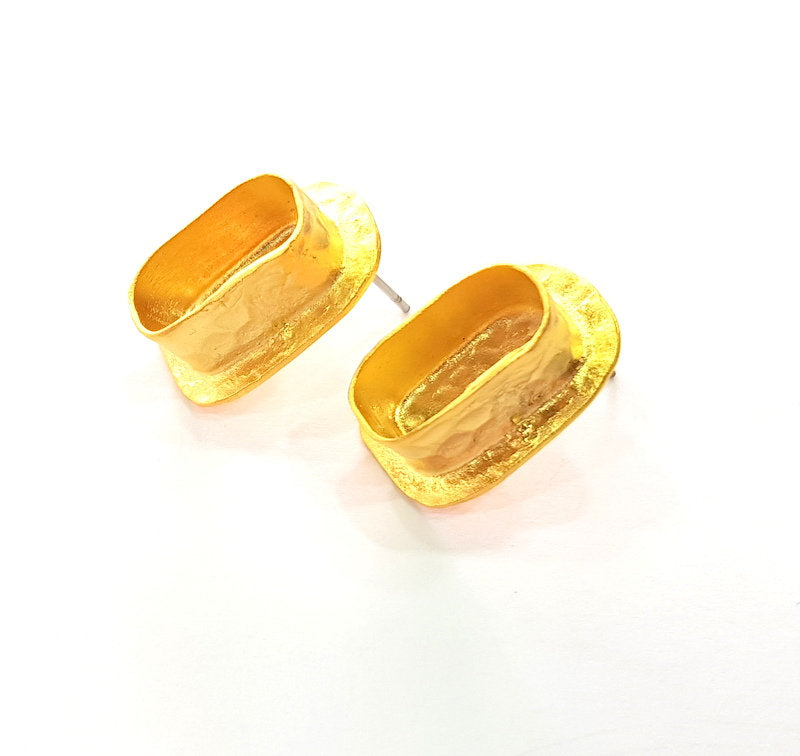 Earring Blank Base Settings Gold Resin Blank Cabochon Bases inlay Blank Mountings Matte Gold Plated Brass (14x6mm blank ) 1 Set  G14423