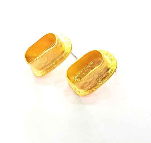 Earring Blank Base Settings Gold Resin Blank Cabochon Bases inlay Blank Mountings Matte Gold Plated Brass (14x6mm blank ) 1 Set  G14423