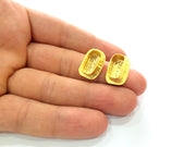 Earring Blank Base Settings Gold Resin Blank Cabochon Bases inlay Blank Mountings Matte Gold Plated Brass (14x6mm blank ) 1 Set  G14423