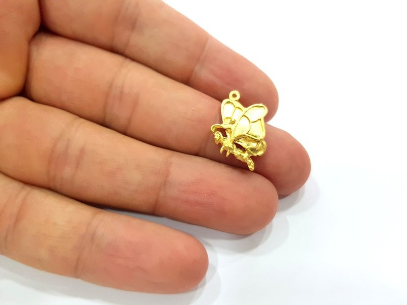 4 Butterfly Charm Gold Charms Gold Plated Metal (21x15mm)  G14078