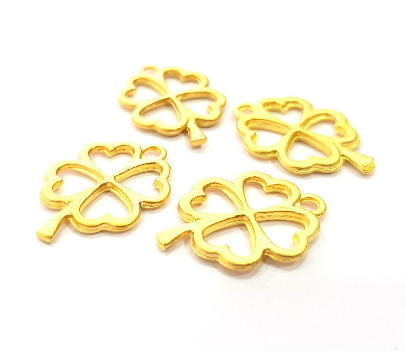 4 Clover Charm Gold Charms Gold Plated Metal (24x14mm)  G14079