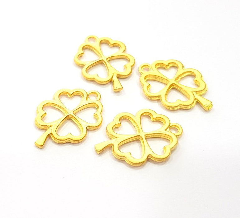 4 Clover Charm Gold Charms Gold Plated Metal (24x14mm)  G14079